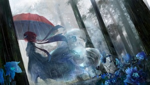 雨林撑伞少女