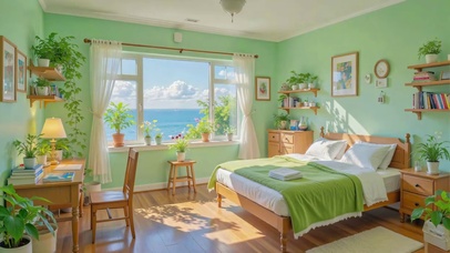 护眼小清新海景卧室