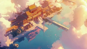 俯瞰朦胧春日宏伟古城