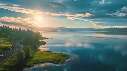 湖畔风光自然风景夏日旅行