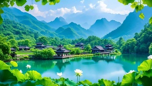绿色护眼山水荷花小镇