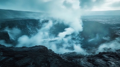 静谧云雾火山岛