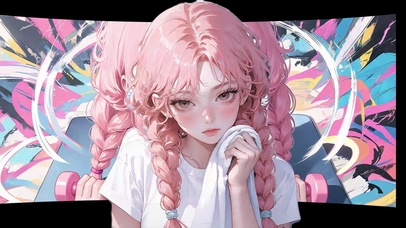 大屏环绕粉发擦汗女孩