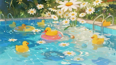 泳池鲜花小鸭