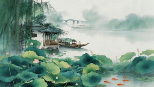 云雾荷花湖泊
