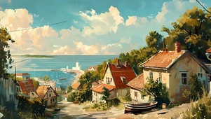 护眼海景房屋树木