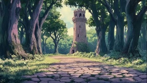 树林古代遗迹高塔