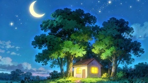 星空月亮树木小屋绿色护眼唯美