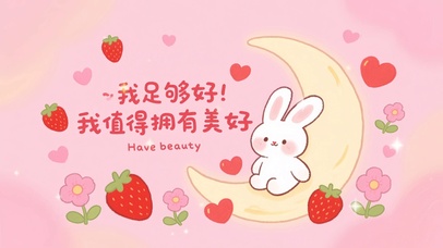 粉色文字卡通小兔子