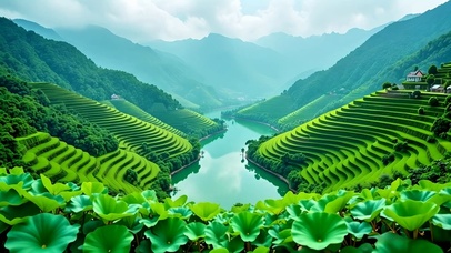 绿色清新梯田山水