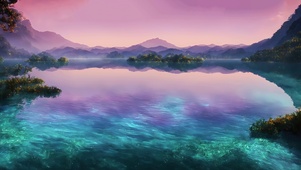 傍晚山湖染云霞