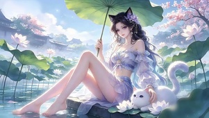 夏日荷塘猫娘