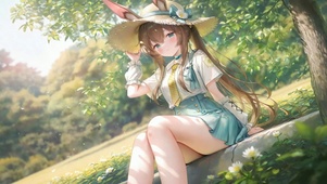 林间兔耳少女清新午后