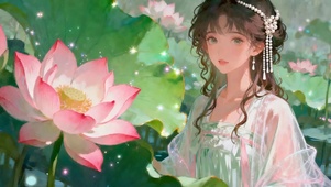 荷花中女孩