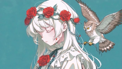 红玫瑰荆棘冠白发少女