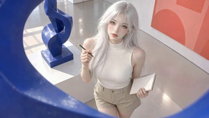 美术馆白发文艺美女