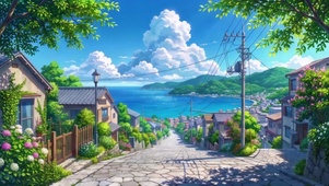 晴日临海小镇