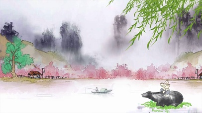 雨天清明牛童垂柳唯美古风水墨画