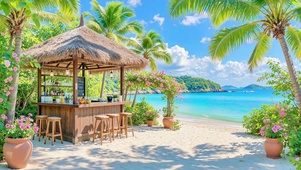 椰风海韵的沙滩小店