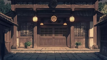 静谧傍晚古城酒楼建筑