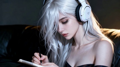 白发耳机少女