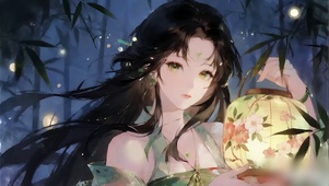 竹林萤火执灯少女