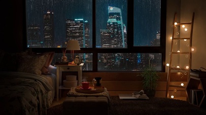 夜晚公寓窗户雨声