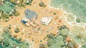 沙滩少女与小海豹