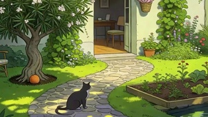 花园树木猫咪带鱼屏