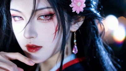古风绝美伤妆黑发美人