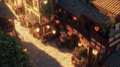 俯瞰黄昏古城小镇客栈