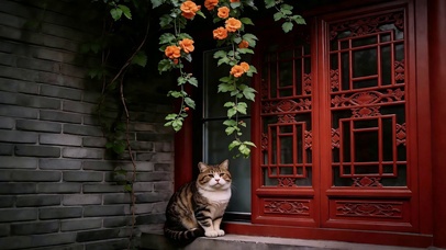 古宅窗下狸猫