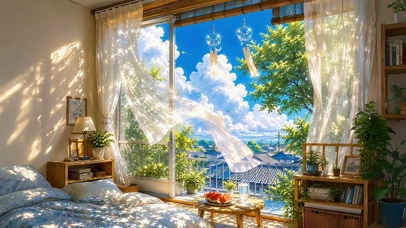 夏日窗台风铃