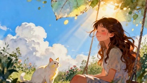 可爱女孩与猫咪