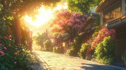 灿烂春日小城唯美街道