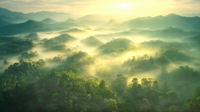 俯瞰云雾绿色热带雨林