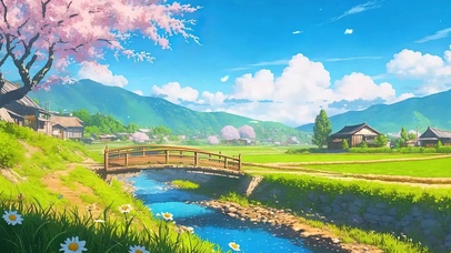 蓝天白云树木河流