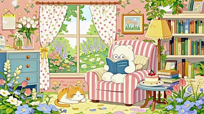 鲜花环绕的书房小熊