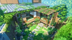 夏天木屋庭院