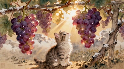 萌猫与葡萄：阳光水彩的治愈日常