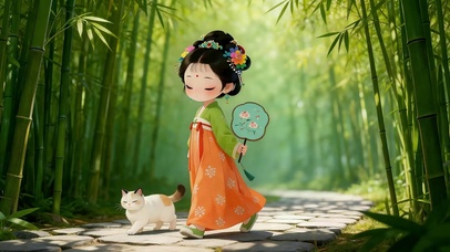 竹林少女与猫