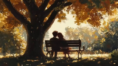 秋日静谧公园浪漫情侣