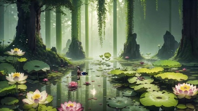 唯美治愈绿色荷塘