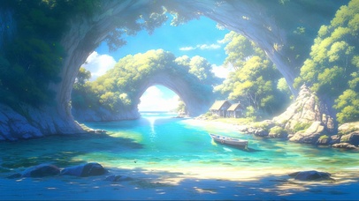 清新阳光海岛海面木船