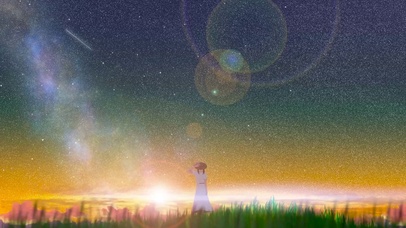 治愈插画傍晚星空女孩