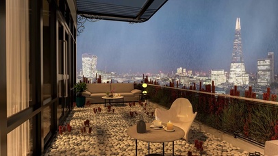 都市阳台雨天夜景