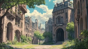 外国静谧无人蓝天小镇