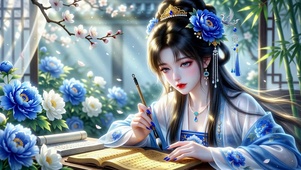 牡丹美人执笔