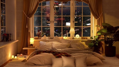 温馨冬日雪天卧室