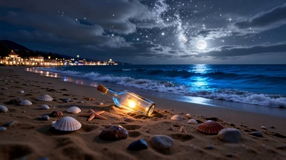 夜景下房屋海景